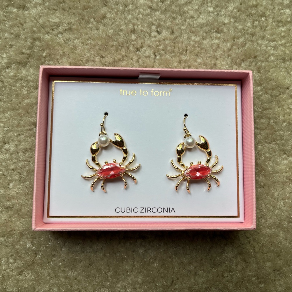 True to Form CZ Crab Earrings NIB